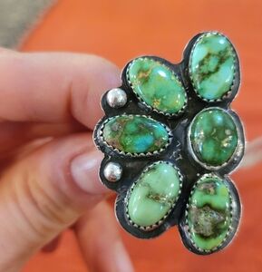 Sonoran Gold Turquoise Ring Sterling Silver  Half Flower Hand Crafted SZ 9 1/4